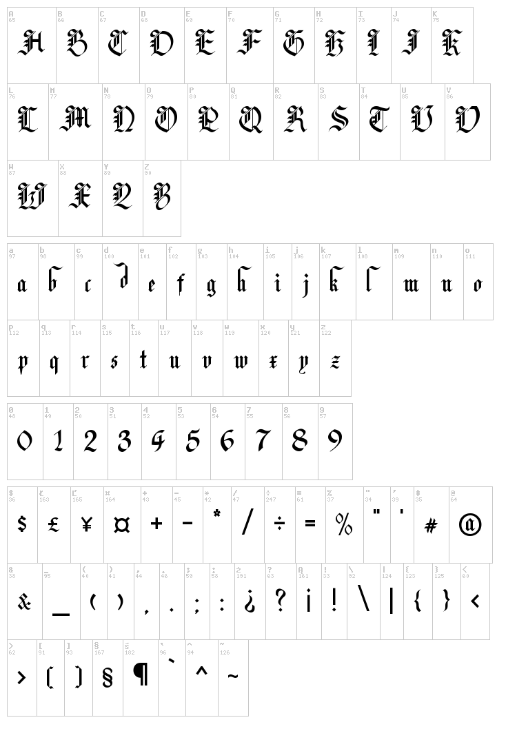 Lyric Poetry font map